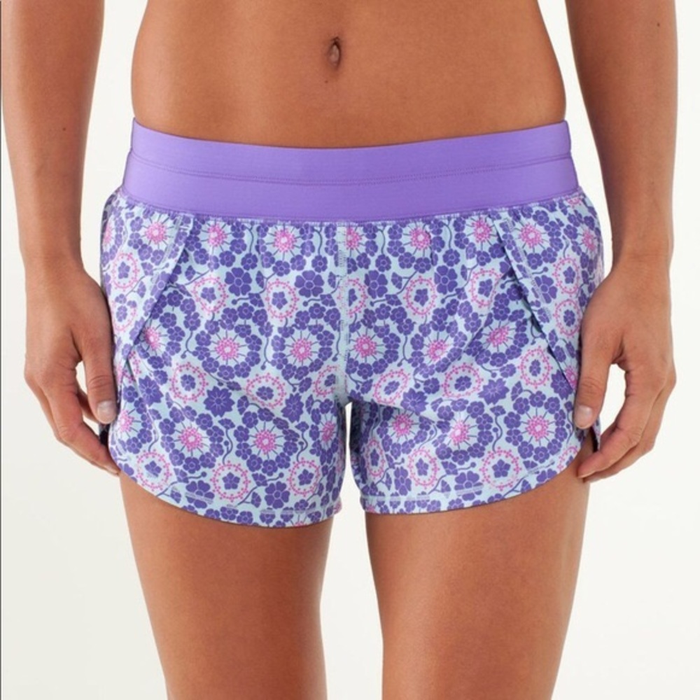 Lululemon Purple Floral Twiggy Run Shorts